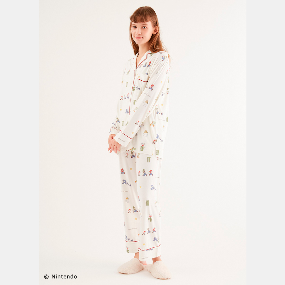 スーパーマリオ】レディース総柄シャツ＆ロングパンツ OWHT F【SUPER